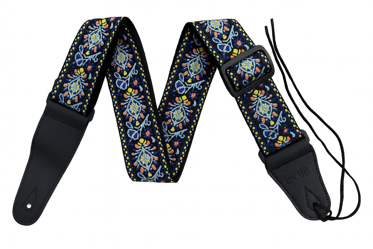 P&P® - Professionele Verstelbare Stevige Gitaarband - Guitar strap Band - Luxe Gitaarriem - Bas/Elektrische /Akoestische/ Klassieke Gitaar - Geborduurd Blauw - Geel