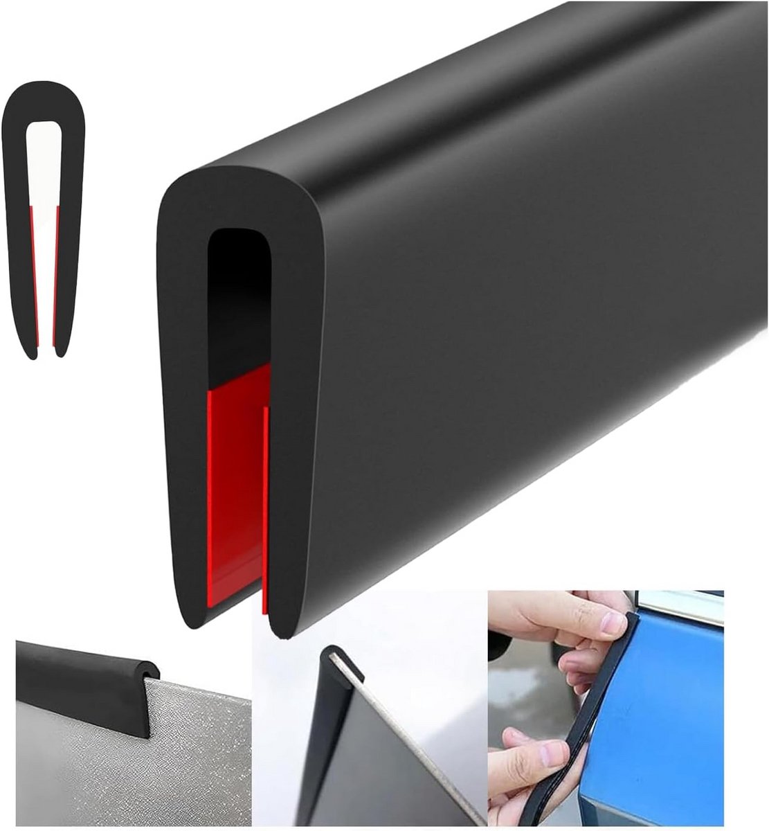 Zelfklevende Randbescherming U-Profiel Zwart 6,5m x 5mm Rubber Lip