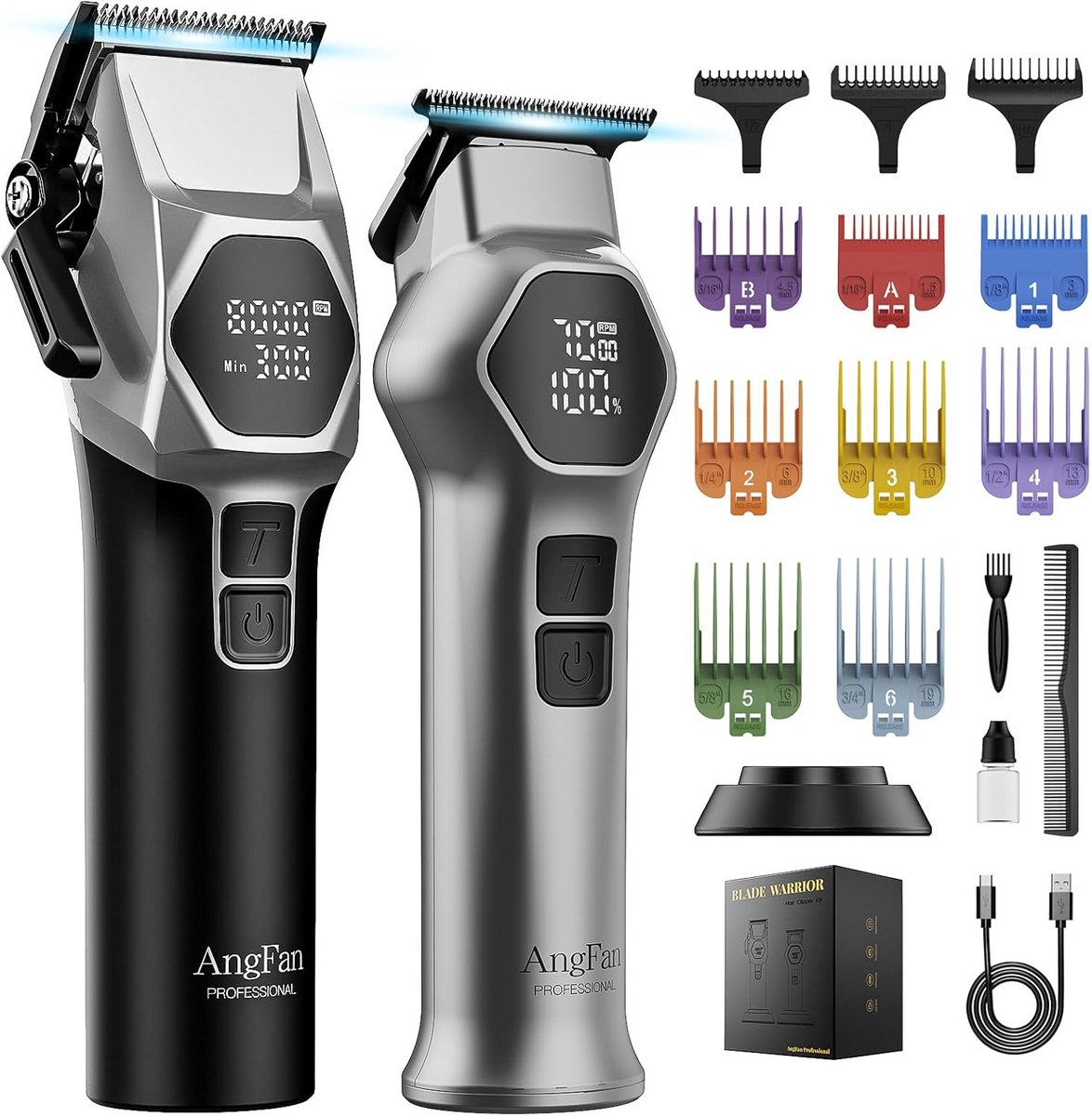 Haarsnijset Mannen - Kappersset Trimmer - Professioneel Knippen - Zelfslijpende Bladen - 5 Snelheden - Zilver