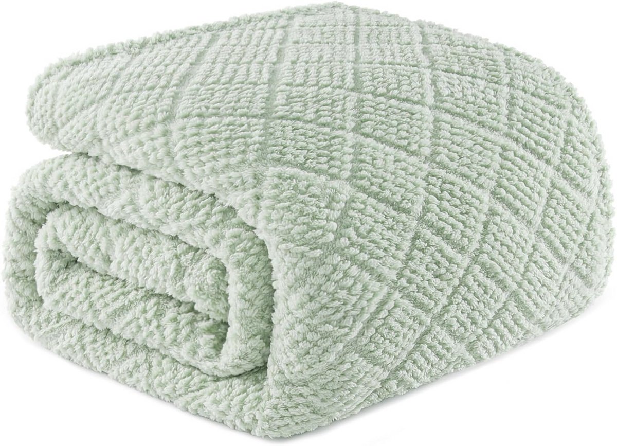 Fleecedeken Microvezel - Zachte Deken Bank Plaid - Comfortabel Ontspannen - Jacquard Patroon - 230 x 270 cm - Lichtgroen
