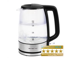 Emerio Waterkoker 1.7 Liter - LED Verlichting - Oververhittingsbeveiliging en Automatische Uitschakeling - Water niveau indicator - Elektrische Waterkoker 2200W - WK-130126 RVS / Glas