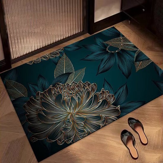 Badmat Antislip Absorberende Badkamermat Diatomeeënaarde Microvezel Badmat Zacht Sneldrogend 50 x 80 cm Gouden Bloemen