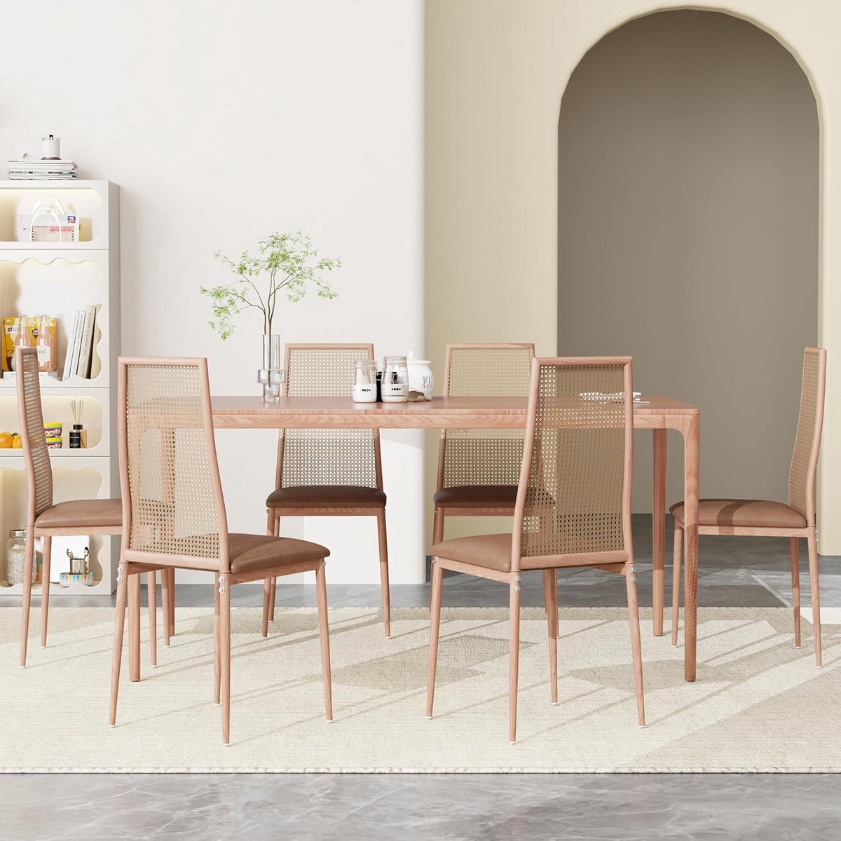 Set van 2 Rotan Eetkamerstoelen met Zitkussens en Metalen Frame