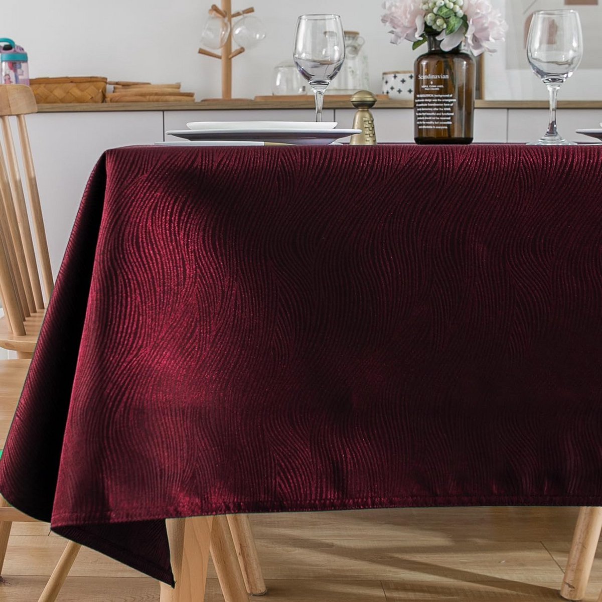 Waterdicht Jacquard Tafelkleed Zwaar Gewicht Rechthoekig 210x150cm Wijnrood