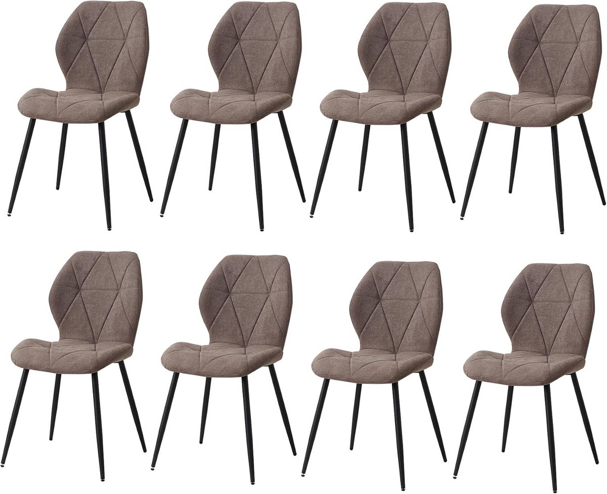 Set van 8 Linnen Eetkamerstoelen Zonder Armleuningen voor Keuken en Woonkamer