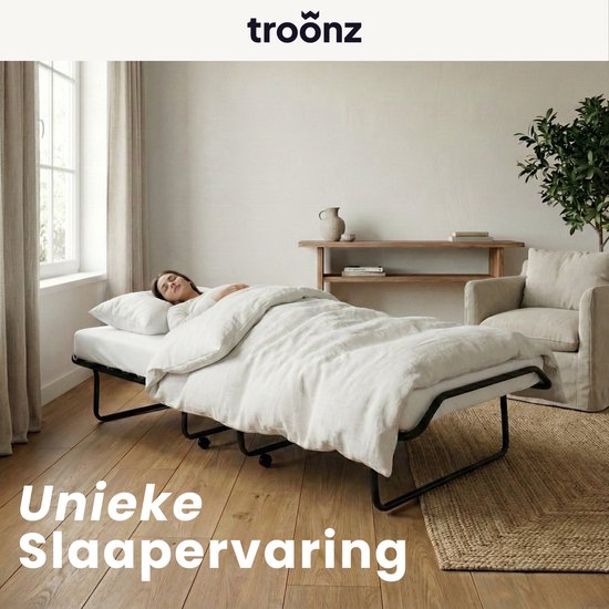 Troonz® Vouwbed Morena Royal | 90 x 200 cm | Logeerbed inclusief Hoofdkussen en Enkel Dekbed | Luxe Matras | Opklapbed Eenpersoonsbed | Logeermatras Opvouwbaar | 30 dagen proefslapen