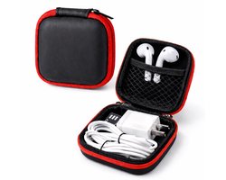 Oortjes Opberg Hoesje Voor Earphnes I Case Voor In-ear koptelefoon I Oortyejs Case | Headphone Organizer | Opbergcase Laadkabels I Zwart/Rood