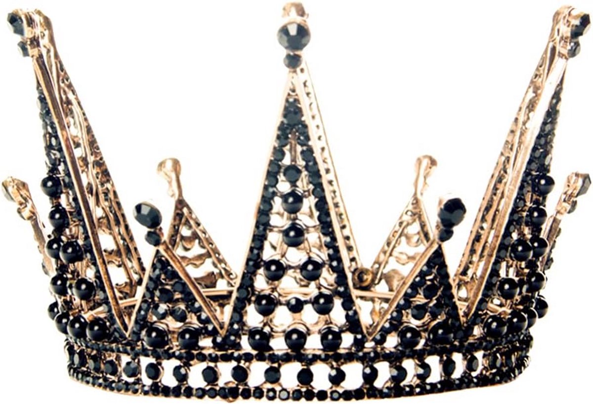 Zwarte Barokke Kroon Vintage Strass Tiara voor Dames en Meisjes Halloween Bruiloft