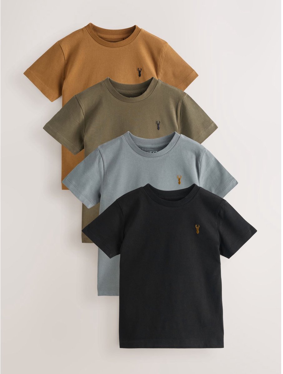 Next - Jongens - T-shirts met korte mouwen en geborduurd rendier, verpakking van 4 - Groen