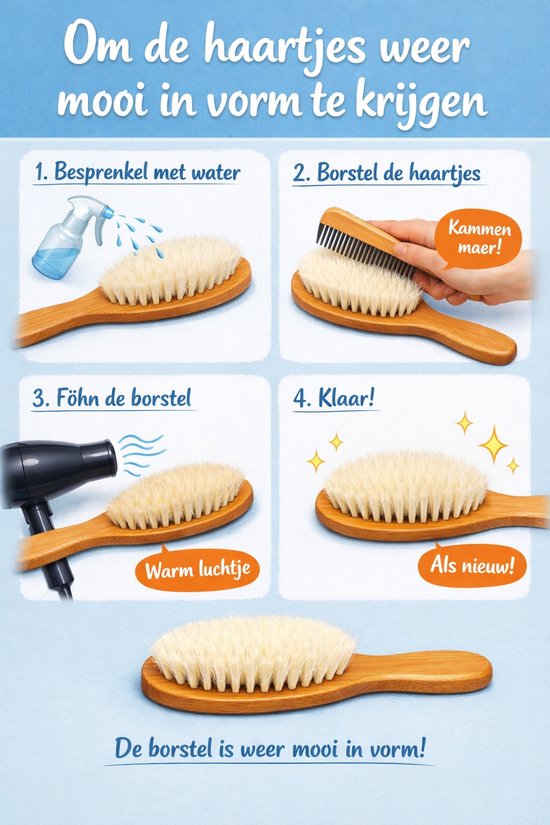 3-Delig Babyborstel Set - Houten massageborstel en Kam - Baby en Peuter van Hibaby — afbeelding 5