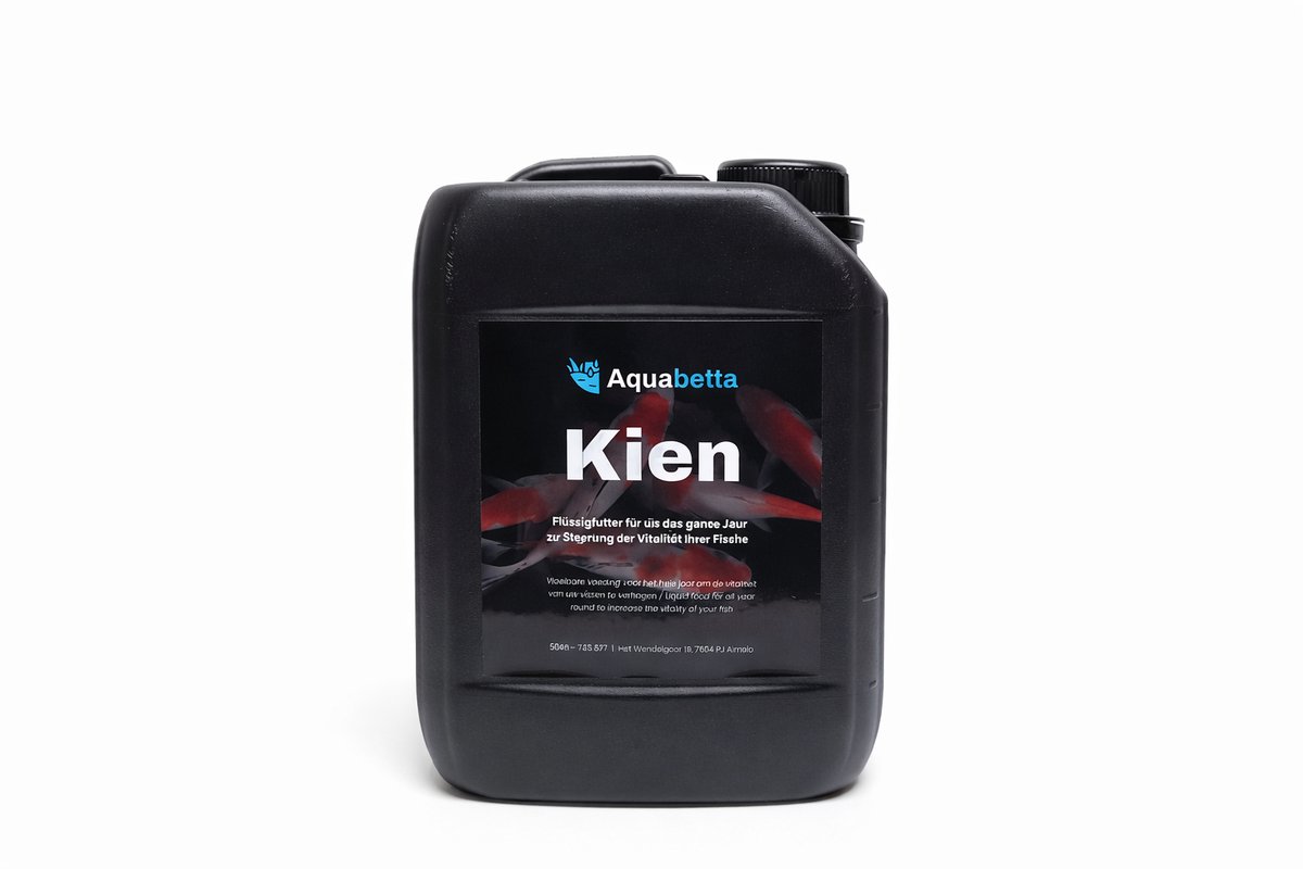 Aquabetta Kien 2.5L | Vloeibare voedingsaanvulling voor koi | Met probiotica, enzymen en kruiden | Bevordert spijsvertering en gezondheid | Voor een gezonde vijveromgeving | Voor temperaturen onder 12°C