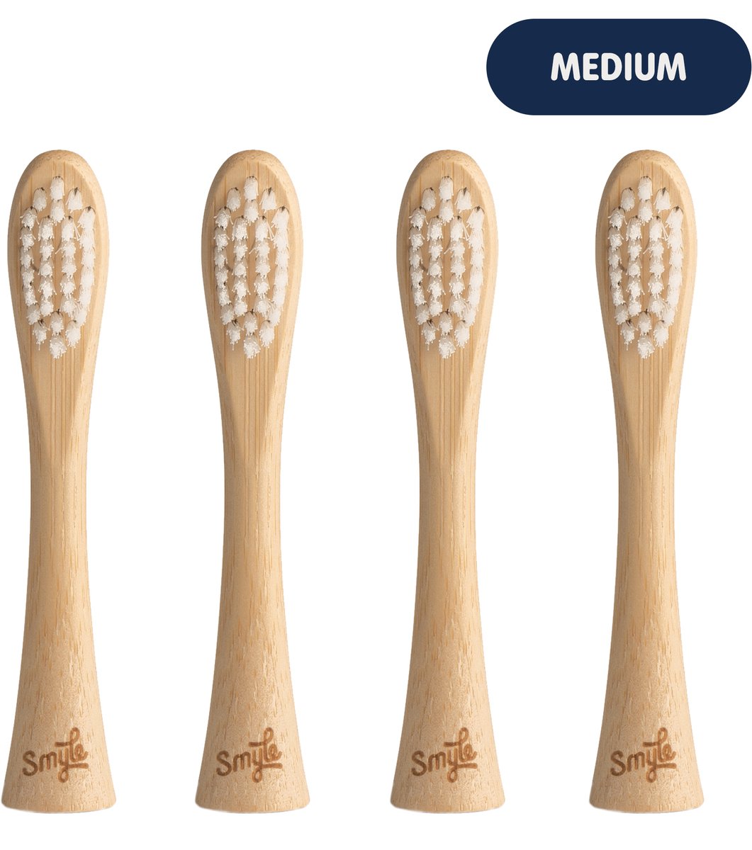 Smyle Opzetborstels voor Smyle E-Brush - Duurzame keuze, 88% minder plastic - medium borstelharen - Bamboe - 4 Stuks