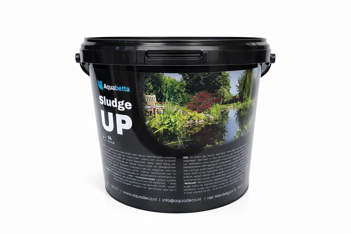 Aquabetta Sludge Up 2kg. Oplossing voor bodemslib en vuil. Verzuring tegengaan. Voorkom verstopping in de pomp. Voor een heldere vijver. Vijveronderhoud