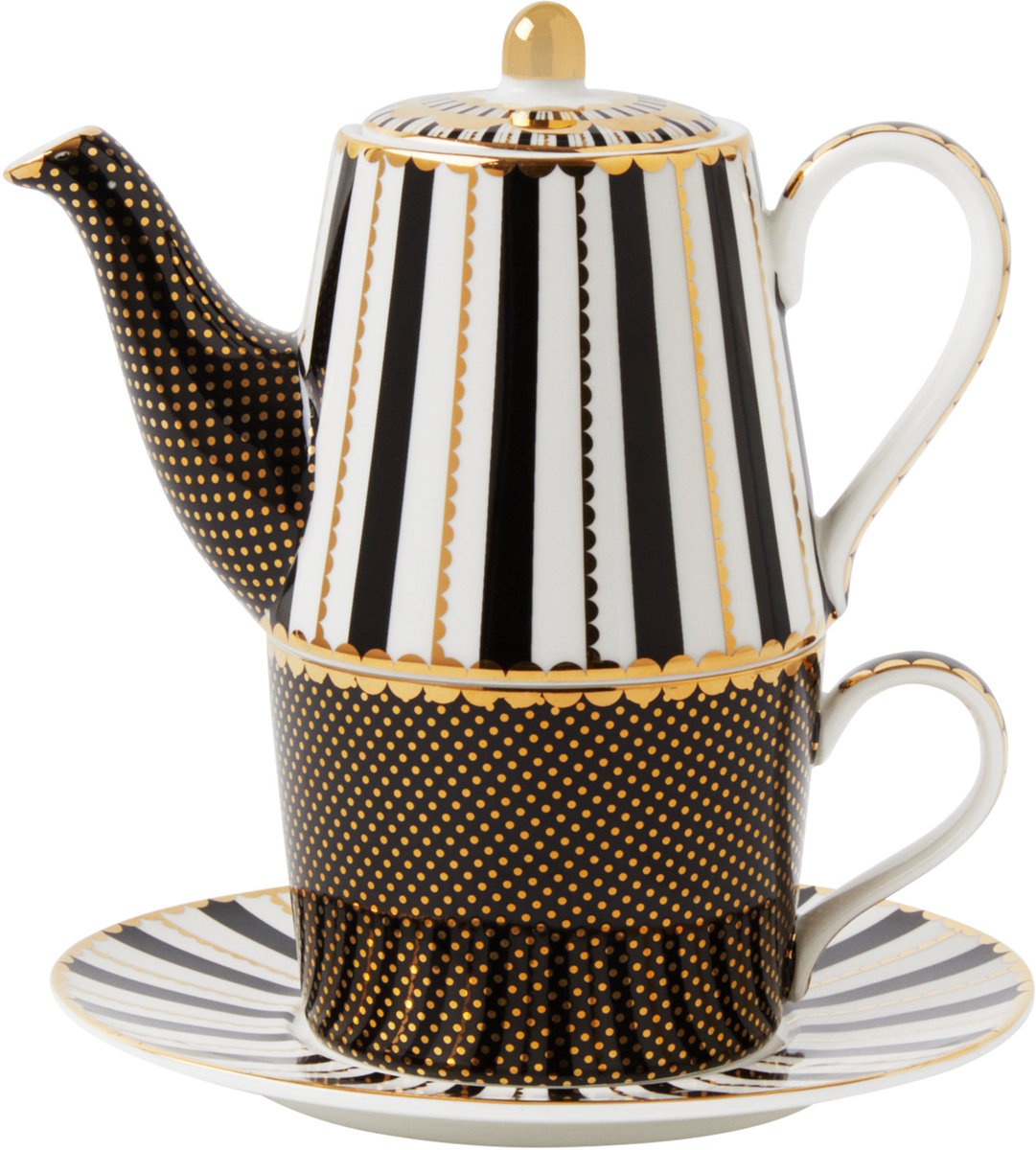 Maxwell and Williams - Tea for One Set Zwart Regency - Cadeau - Theeliefhebbers