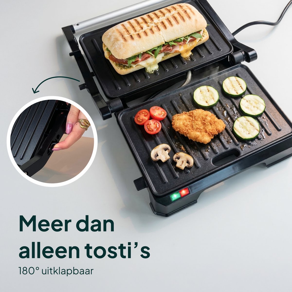 Tosti Apparaat voor 2 Tosti's - Grill IJzer - Contactgrill - Panini - Apparaten - Uitklapbaar - Vivid Green — cadeau in Kookcadeaus - foto 6