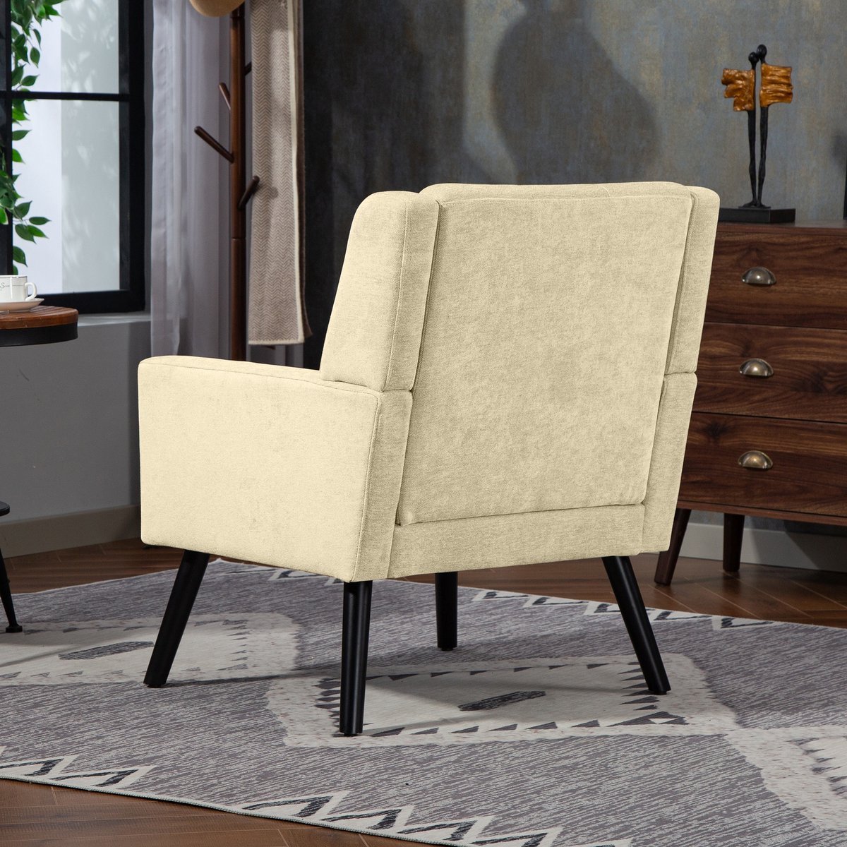 REDOM Fauteuil - Knopenstiksel En Dik Zitkussen - Voor Woonkamer - Linnen - Beige