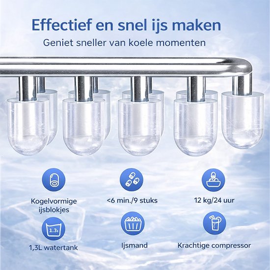 IJsblokjesmachine 1,3L - 9 Ijsblokjes in 6 Min - Zelfreinigend - Stil 42dB - Thuis & Kantoor van Merkloos — afbeelding 3
