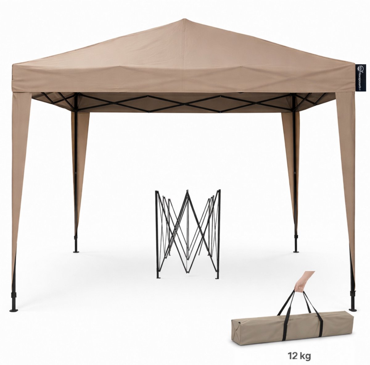 CUHOC Partytent 300x300 cm Opvouwbaar - Stalen Frame - Waterafstotend Taupe Paviljoen - Easy Up Partytent met Draagtas