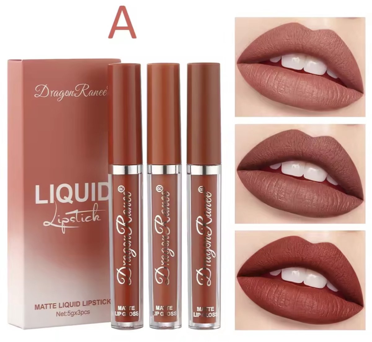 Dragon Ranee Matte Liquid Lipstick Set A – 3 Kleuren – Waterproof Liquid Lipstick – Long Lasting Matte Finish – 5 g x3