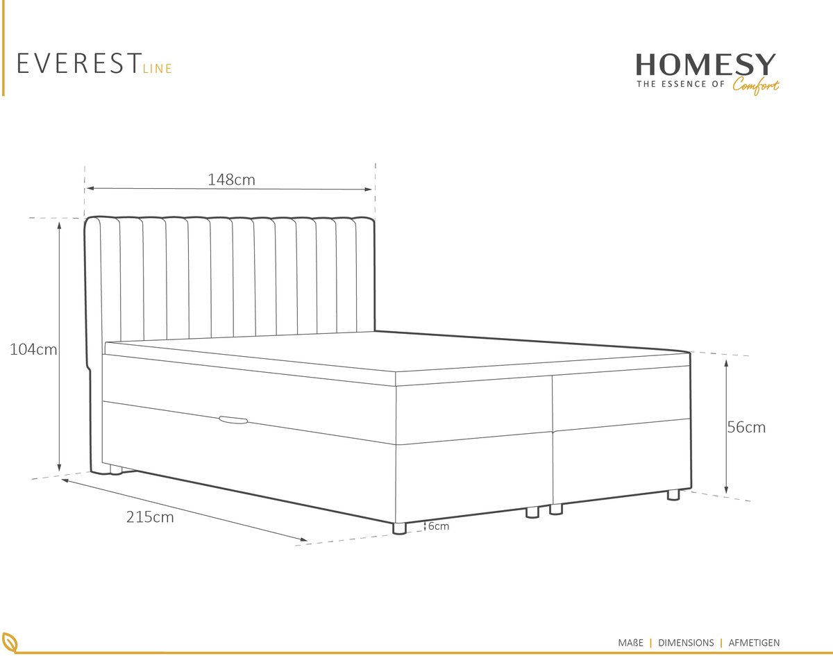 BOXBED Everest Boxspring 140 x 200 cm met Bonell-matras en - afbeelding 3