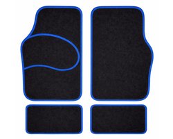 Carguard Automatten Universeel 4-delig - Zwart met Blauwe Bies - Stoffen Vloermatten - Voor en Achter