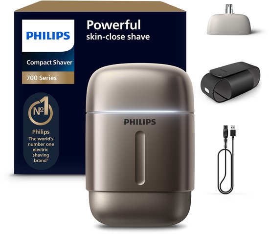 Philips Shaver Series 700 – Compact Elektrisch Scheerapparaat – Reisformaat – Nat & Droog Scheren – Neustrimmer - Reisetui – Reisvergrendeling – S791/06
