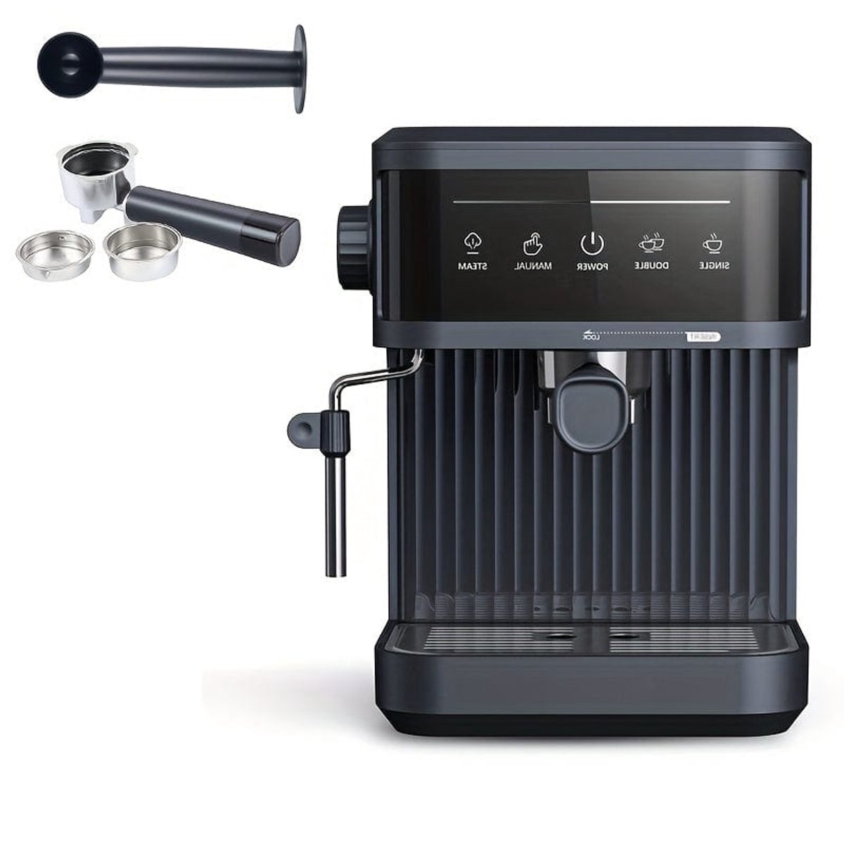 Semi-automatische espressomachine – espressozetapparaat – koffiemachine – latte maker – cappuccino apparaat – 20 bar pompdruk – ingebouwde melkopschuimer met stoompijpje – zwart – metalen behuizing