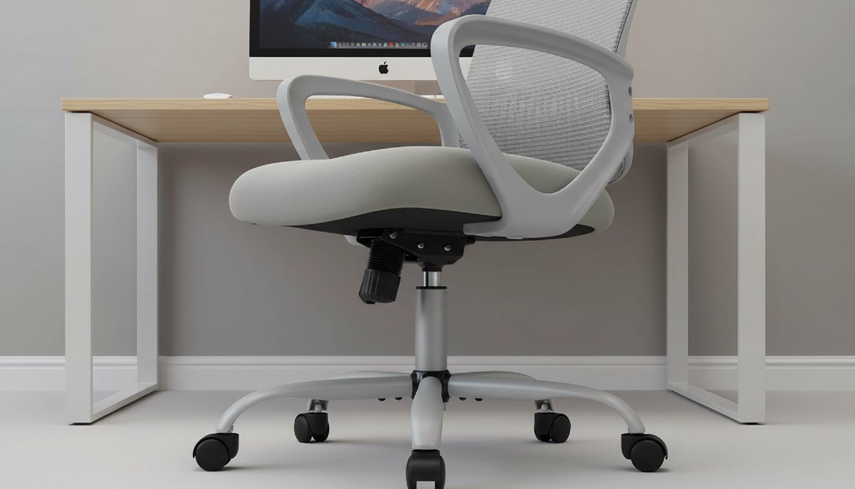 Ergonomische Bureaustoel Casa Velluto | Mesh Kantoorstoel met Lendensteun & Verstelbare Armleuningen | Comfortabele Managersstoel voor Thuis, Slaapkamer & Werkkamer | Grijs, Draaibaar en Hoogte Verstelbaar