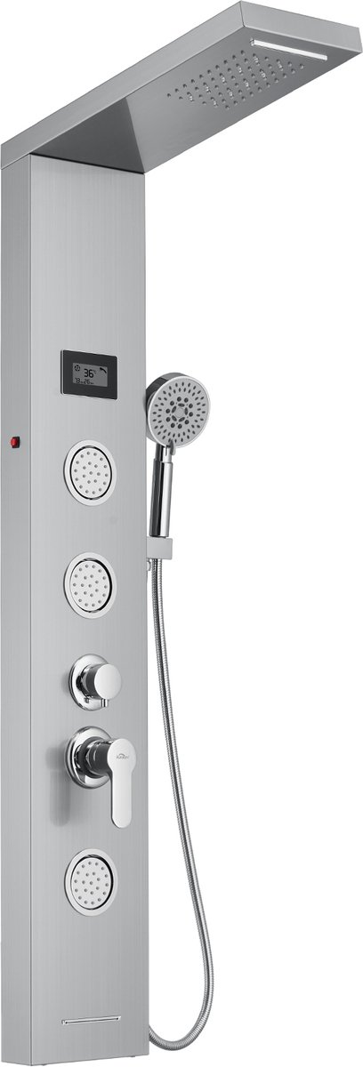 Auralum Max Douchepaneel - LED-verlichting - Regendouche met 5 functies - Inclusief handdouche en regendouche - Digitale temperatuurweergave - RVS - Zilver