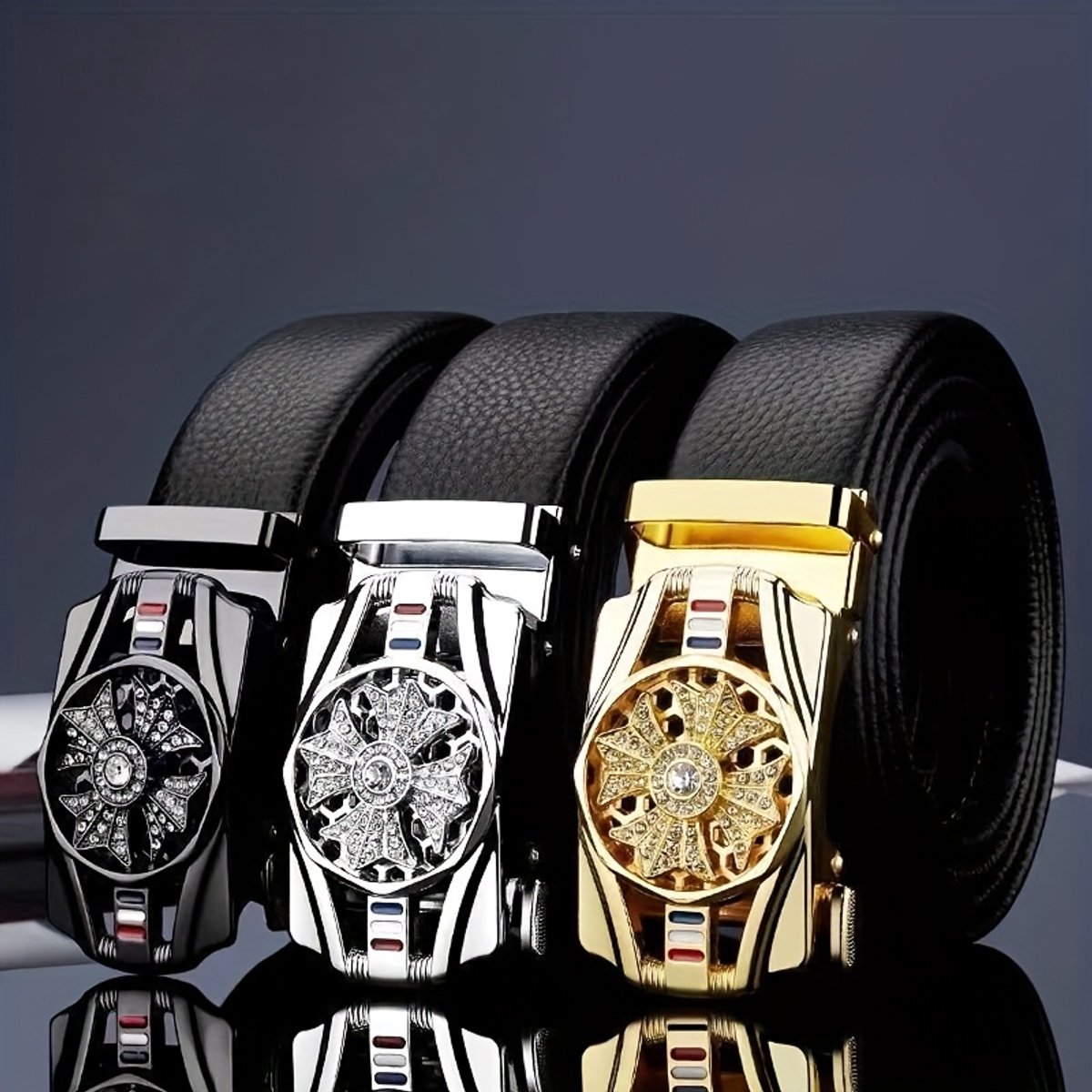 2pcs Gold Men’s Casual Sports PU Belt for Pants & Jeans. Ideal gift, plus size available. Stylish designer belt with detailed design, durable construction, perfect for everyday casual wear and casual sports aesthetic, great for plus size men.