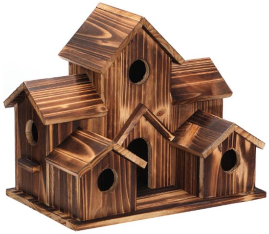 Vogelhuisje - 6-Gat - Voor Kolibries En Blauwe Vogels - Hangend - 1 Stuk - Bruin