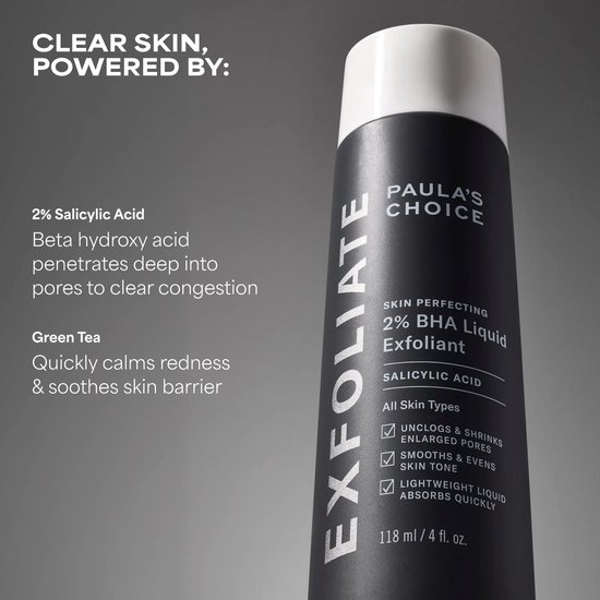 Flesje Paula's Choice Skin Perfecting 2% BHA Liquid Exfoliant met salicylzuur voor alle huidtypen.