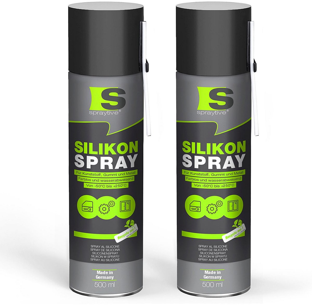Spraytive 2x 500ml siliconenspray smeermiddel glijspray voor rubber kunststof en metaal waterafstotend beschermt en vermindert piepen