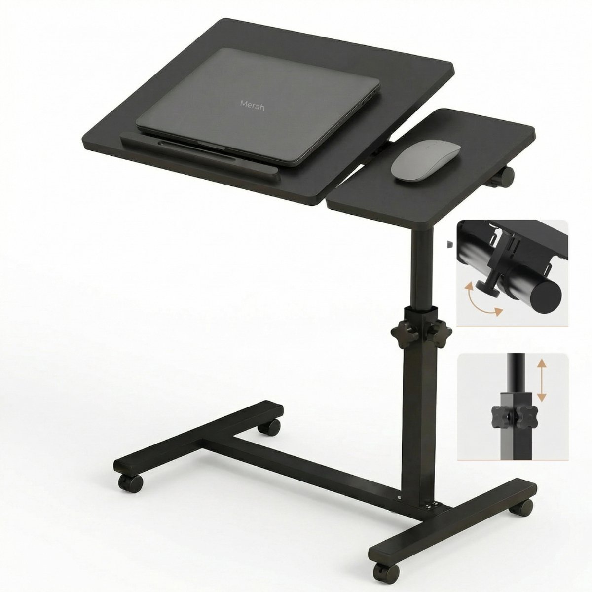 Merah® Laptoptafel - Bedtafel Verstelbaar in Hoogte & Hoek - Banktafel - Laptoptafel op wielen - Inklapbaar – Ergonomisch - Zwart