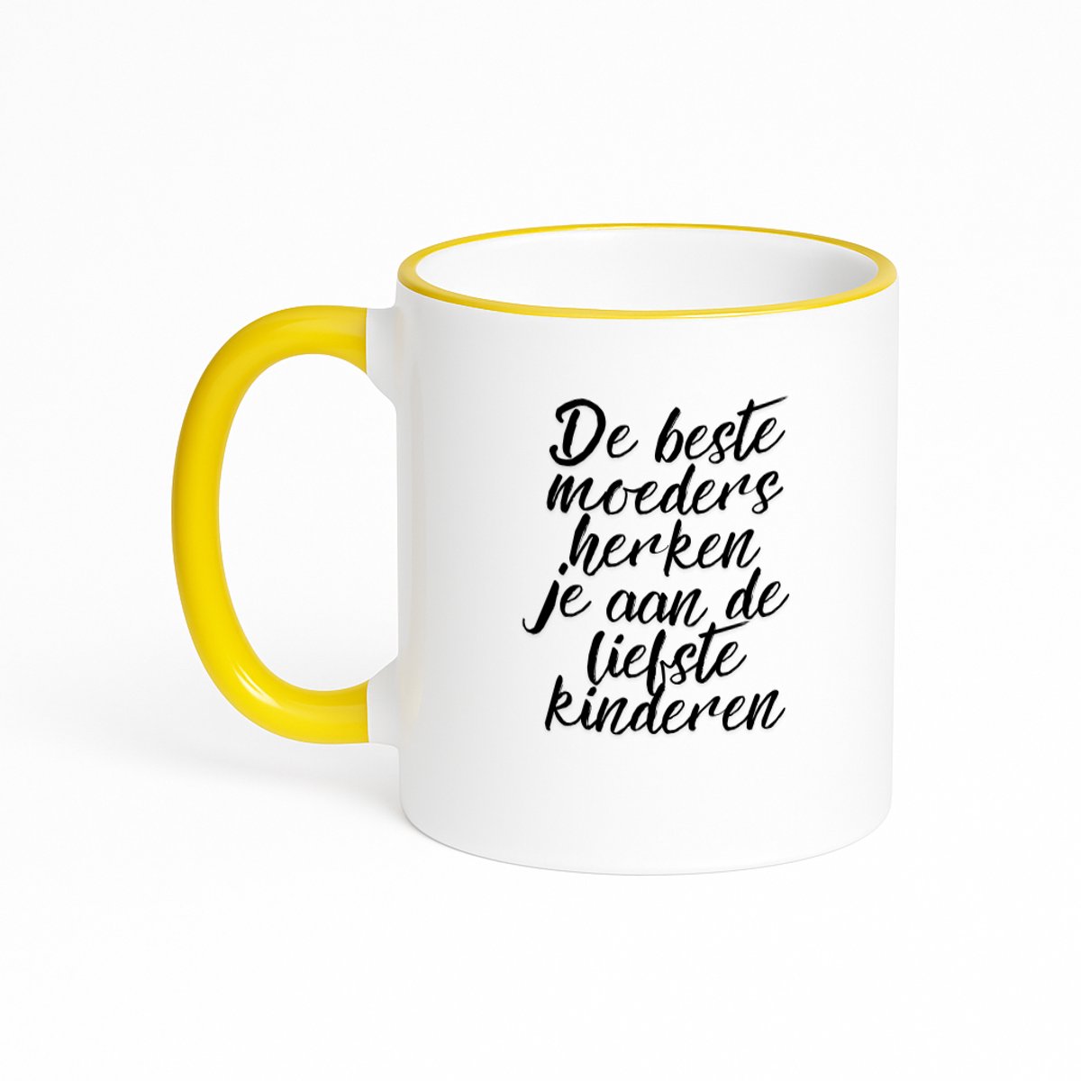 Hacebo® - De beste moeders herken je aan de liefste kinderen koffiebeker met gekleurde rand geel - Beste moeder - thee mok - koffie beker - moederdag cadeautje - Cadeau voor mama - Verjaardag - Geschenk - Cadeau - koffiemok - 330 ML