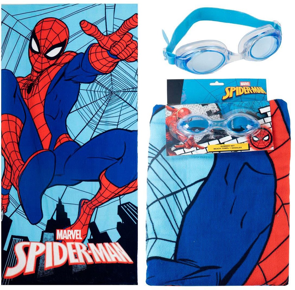 Spiderman Strandlaken Set met Zwembril Jongens – Strandhanddoek – Sneldrogend – Polyester – Lichtgewicht