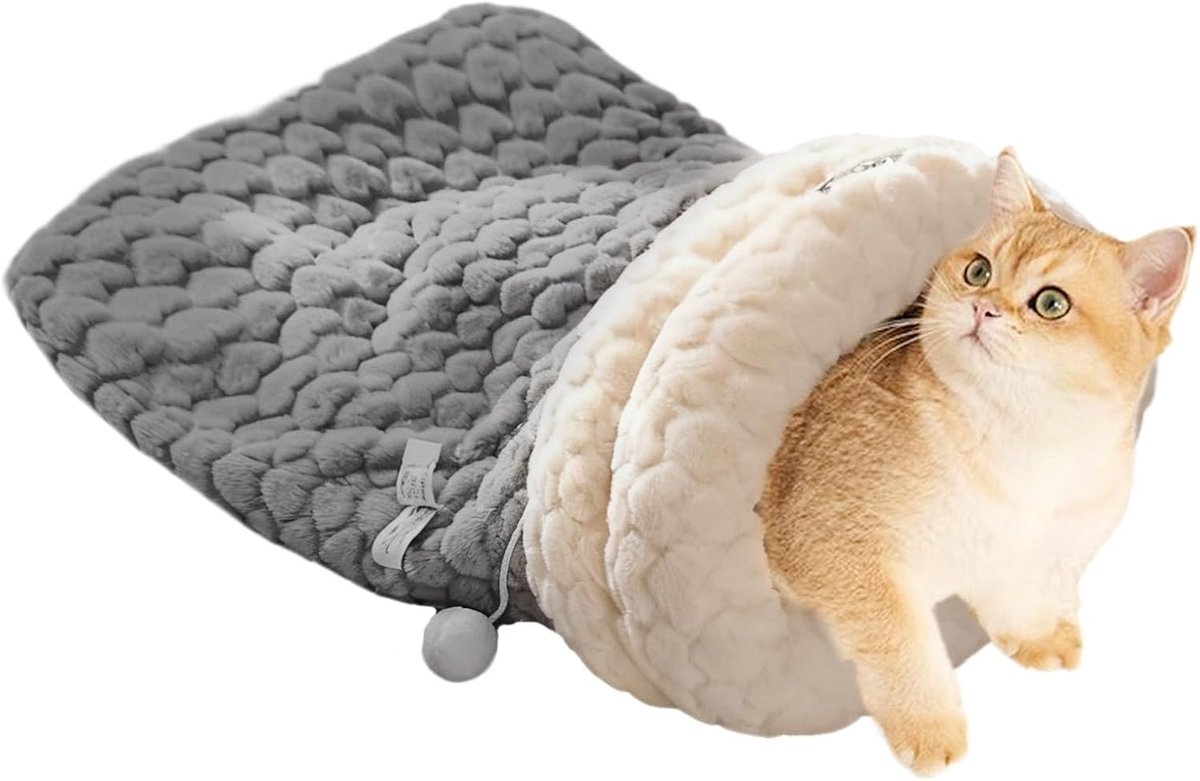 Katten Slaapzak - Pluche Mand - Binnen Ontspannen - Winter Thema Design - M 44x37x19cm - Grijs