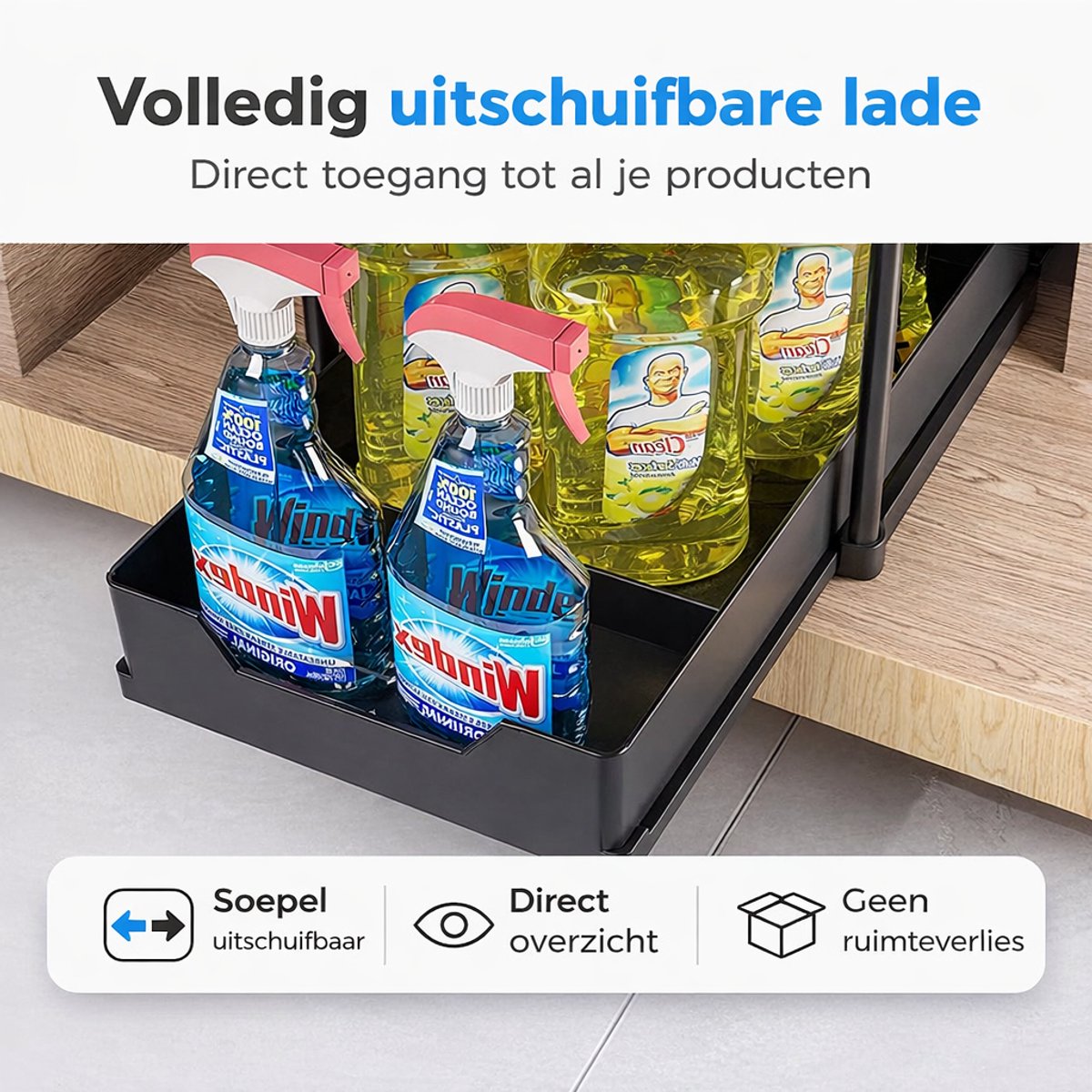 Joyage Keukenkast Organizer uitschuifbaar - Schuiflade Keukenkast - Aanrecht Organiser – Keuken Organizers - Kast Organizer - Kitchen Organizer Lade Organizer Zwart - Under sink Organizer - Gootsteenkast Organizer Keukenrek - Badkamer organizer — cadeau in Cadeau-ideeën - foto 5