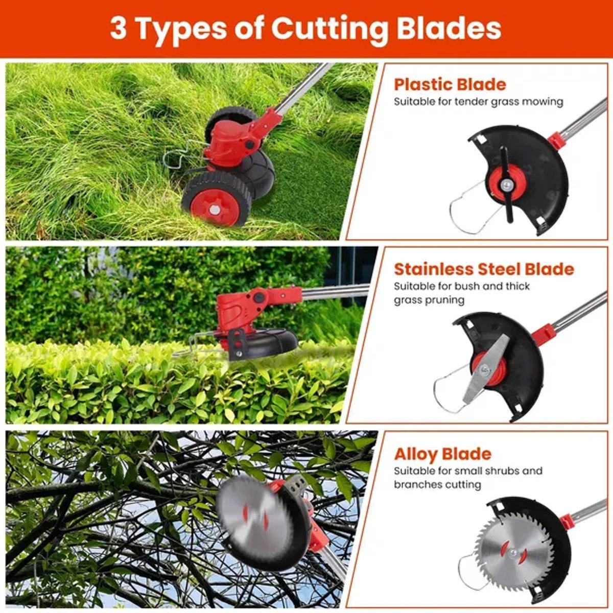 3-in-1 Kantenmaaier – Grastrimmer – Bosmaaier – Grasmaaier – Draadloos – Incl. 2 Accu ‘s & Snellader – Rood/zwart – foto 8