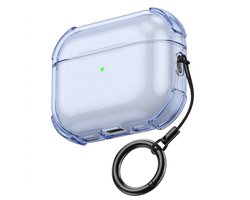 Blauw transparant hoesje voor oordopjes met sleutelring – schokbestendige beschermhoes geschikt voor AirPods Pro 2