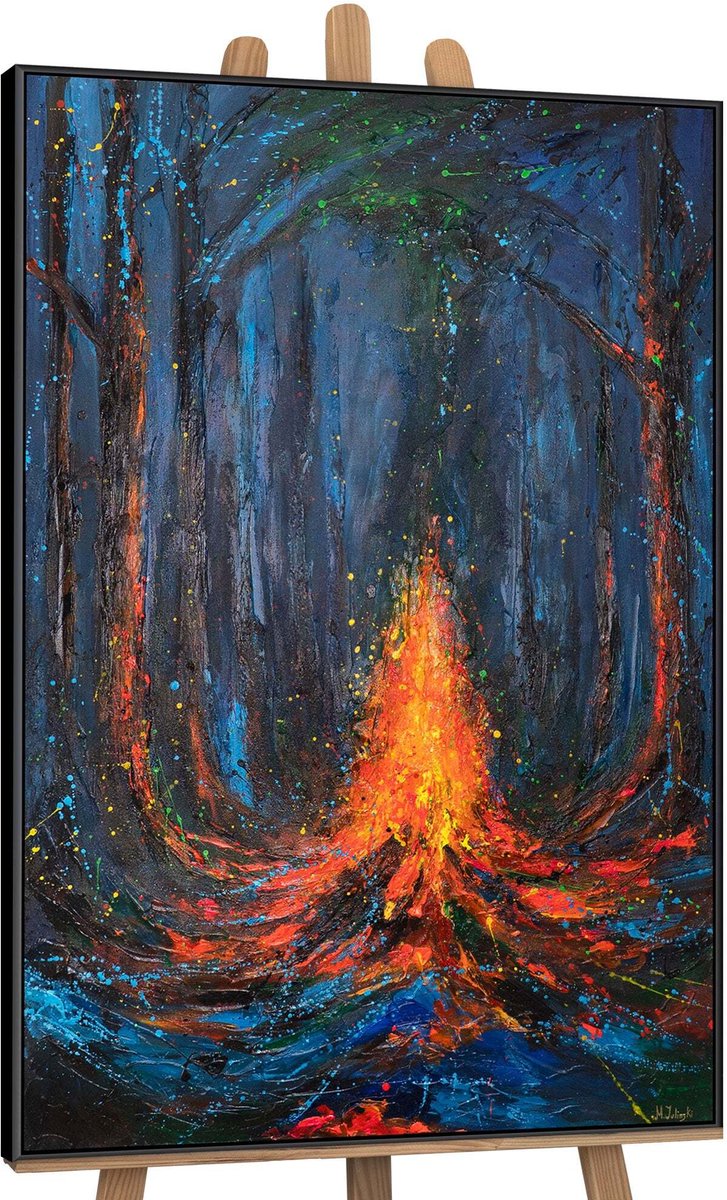 YS Canvas schilderij handgeschilderd song of fire abstract – YS-Art Gallery – Luxe wanddecoratie voor woonkamer – Modern schilderij voor slaapkamer en hal Black
