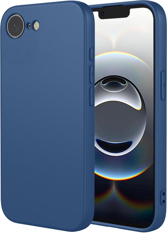 Blauw telefoonhoesje naast een open telefoon.
