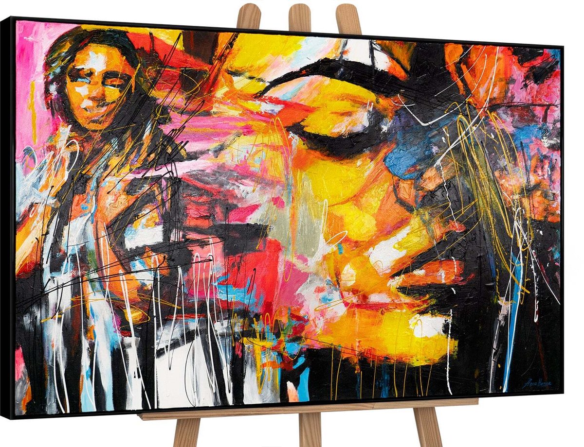 YS Canvas schilderij groot handgeschilderd kleursymfonie abstract uitbundig – YS-Art Gallery – Uitbundige wanddecoratie voor woonkamer – Modern schilderij voor hal en kantoor Black