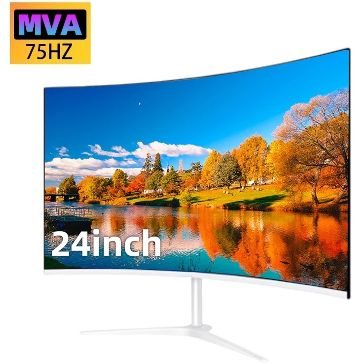 Cellista Curved Monitor 24 Inch - Gaming Monitor FHD 1080P - 75Hz Scherm - VA Display 3000R - 2ms Reactietijd - HDMI VGA - VESA - 1920×1080