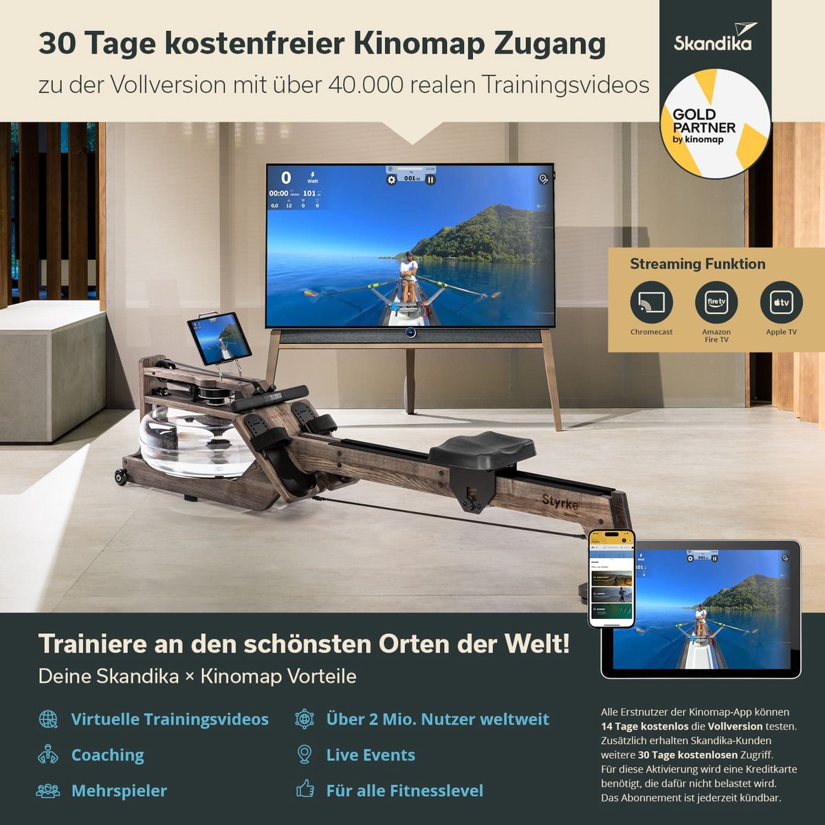 Skandika Styrke Waterroeitrainer Hout 180 kg Zwart - afbeelding 3