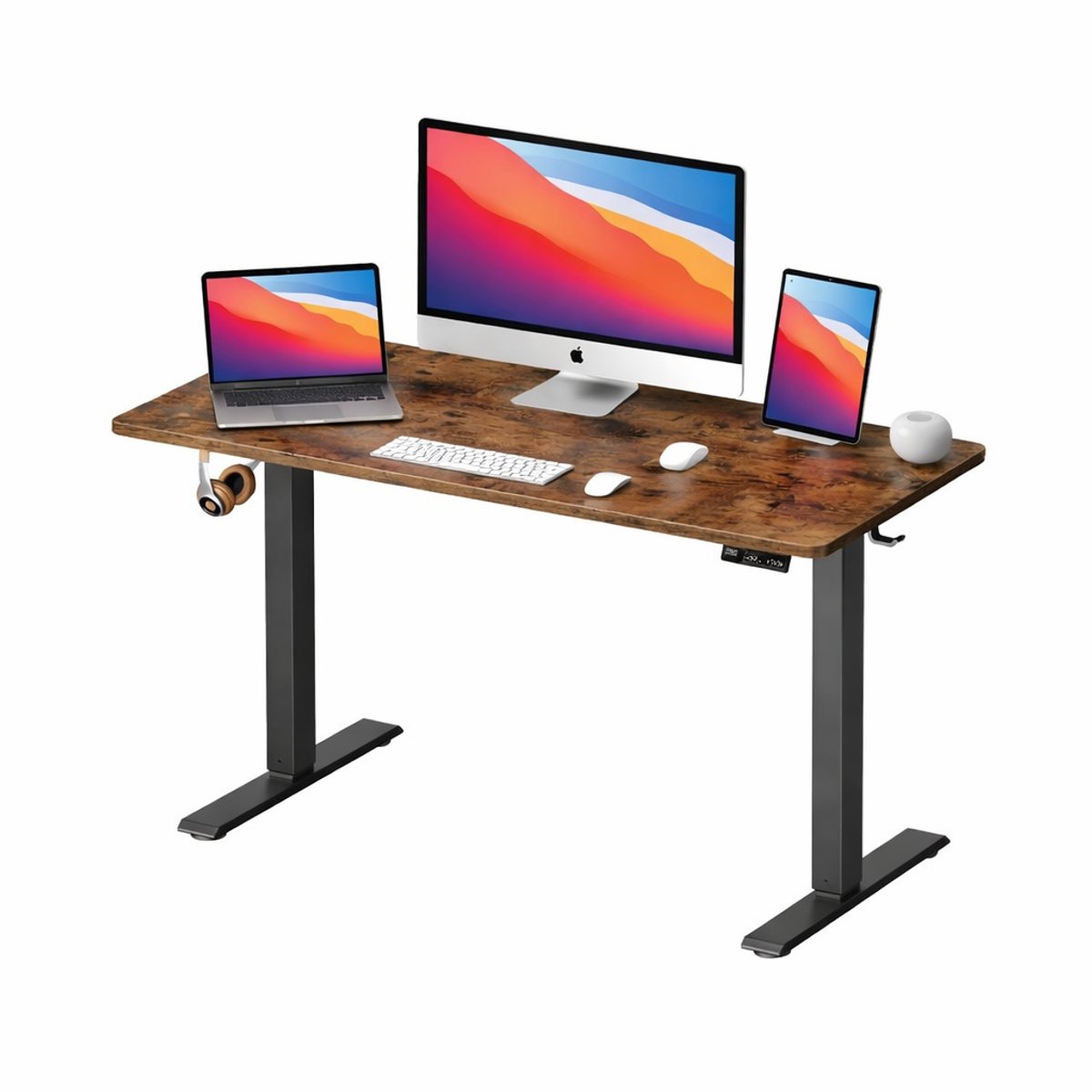 Signature Home Zit-sta Bureau - Elektrisch Bureau - In hoogte verstelbaar bureau - Geheugenfunctie en 4 hoogtes - Bruin Zwart - 120 x 60 cm