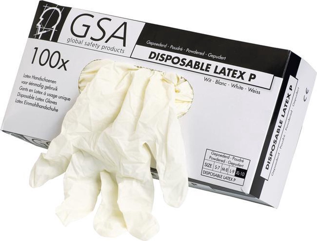 GSA Disposables handschoenen latex maat XL / 10 per 100 stuks