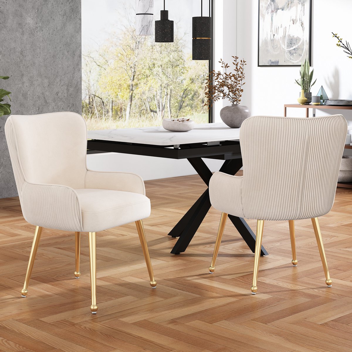 REDOM - Eetkamerstoelen Set Van 2 - Met Armleuningen En Verstelbare Poten - Modern - Fluwe