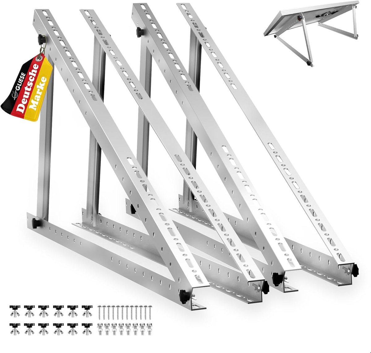 Zonnepaneel Houder - Balkon Energie - Zonne-energie Opwekken - Verstelbare Hoek - 114 cm Lengte - Anodized