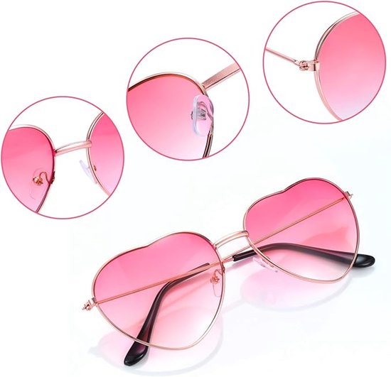 Sander Shop 2 paar hippieglazen bril hart gevormde zonnebril voor hippie chique jurk accessoires, roségoud montuur — afbeelding 4